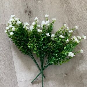 Faux greenery set of 3  stems white flowers‎ home Decor spring summer